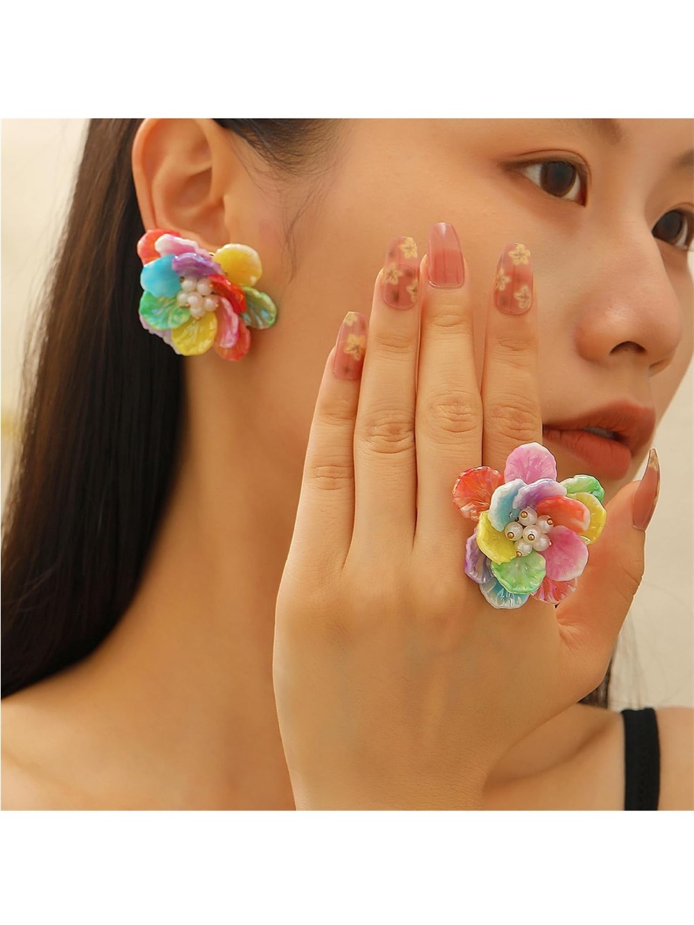 Colorful crystal flower bohemian earrings, fashionable floral matte acrylic vint